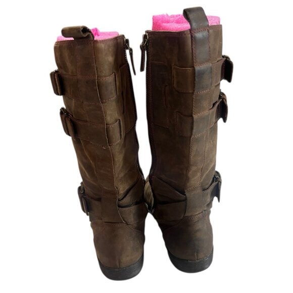 Cole Hann Women’s Leather Tan Waterproof Buckle Zip Air Moto Boots Size 8B - Picture 4 of 5